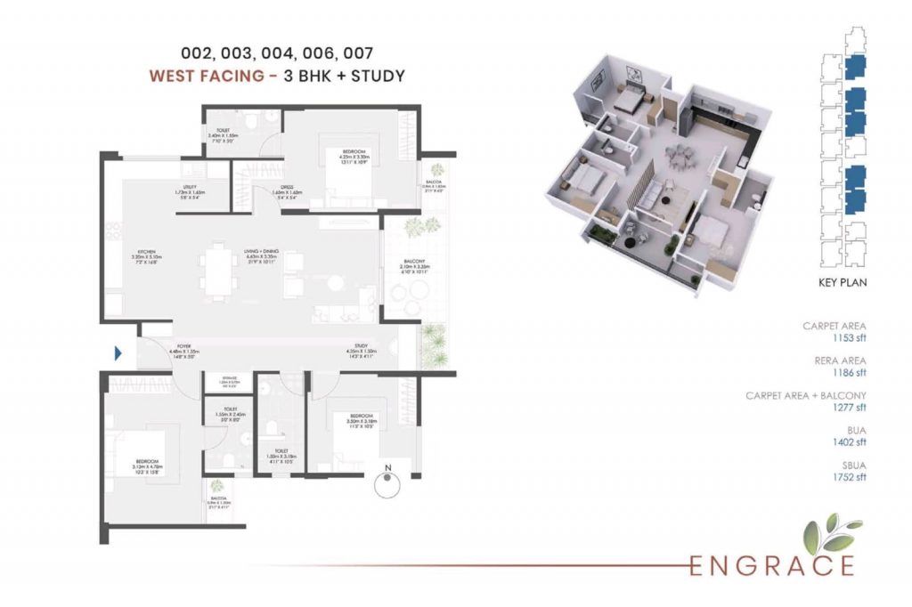 Engrace By Modern Spaaces Floor plan details - 3 BHK